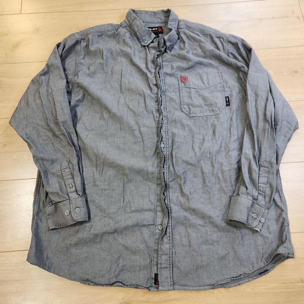 Ariat FR Shirt Mens 2XLT Gray Stripe Long Sleeve Button Up Workwear Twill